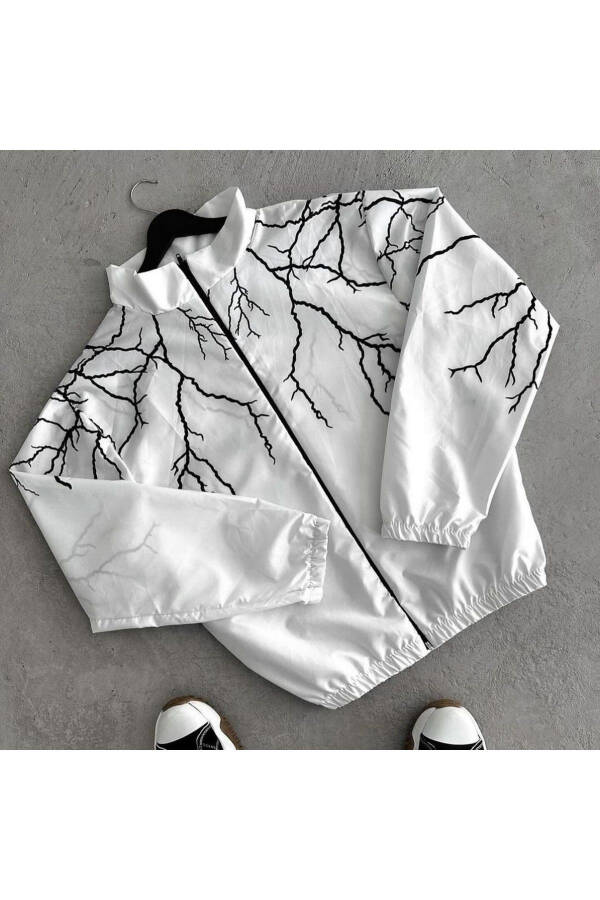 Unisex Kids White Lightning Digital Printed Thin 100% Waterproof Zippered Raincoat Jacket - 1