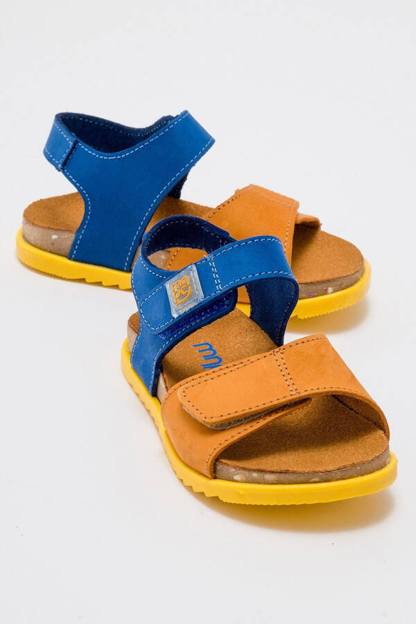 Unisex Kids Yellow-Mustard Genuine Leather Cork Base Children's Sandals - 19