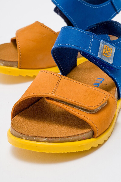 Unisex Kids Yellow-Mustard Genuine Leather Cork Base Children's Sandals - 20