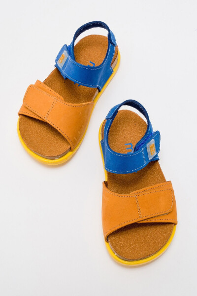 Unisex Kids Yellow-Mustard Genuine Leather Cork Base Children's Sandals - 21