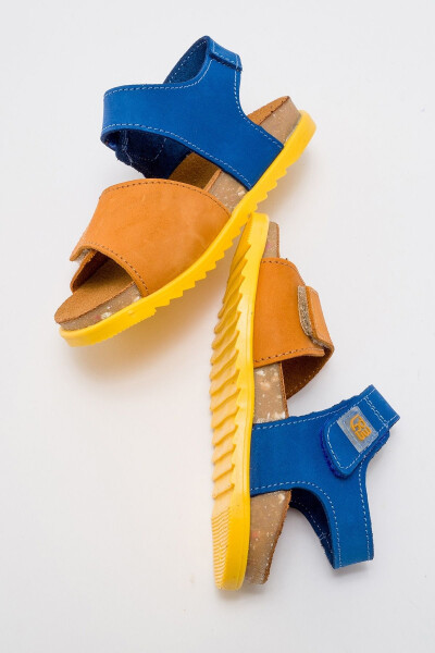 Unisex Kids Yellow-Mustard Genuine Leather Cork Base Children's Sandals - 22