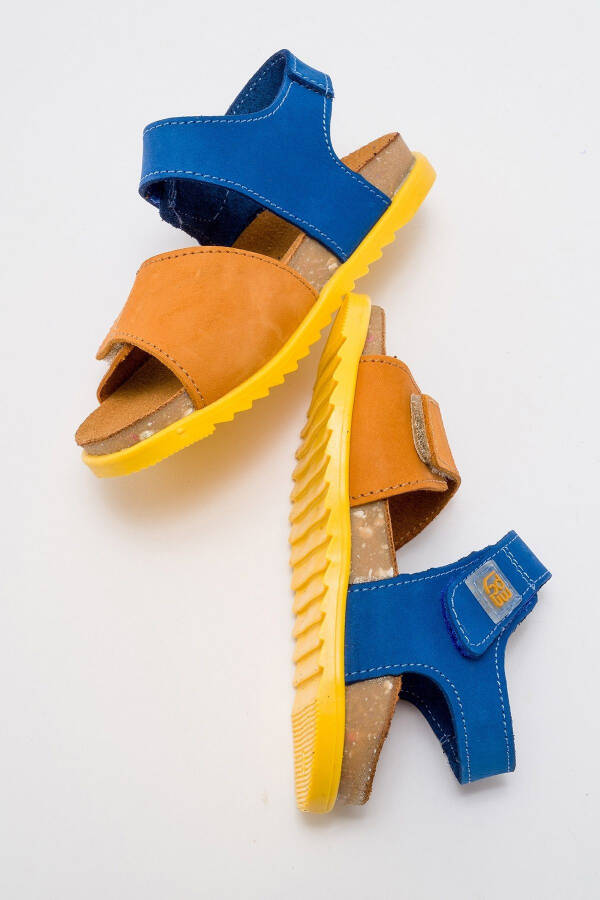 Unisex Kids Yellow-Mustard Genuine Leather Cork Base Children's Sandals - 22