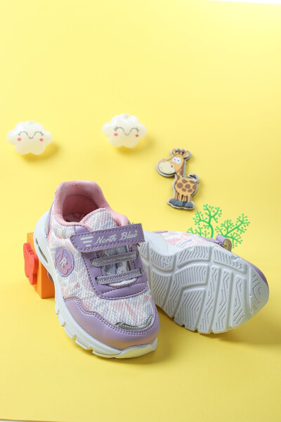 Unisex Light Purple Detail Breathable Velcro Flexible Sole Durable Sneaker Children's Sports Shoes - 4