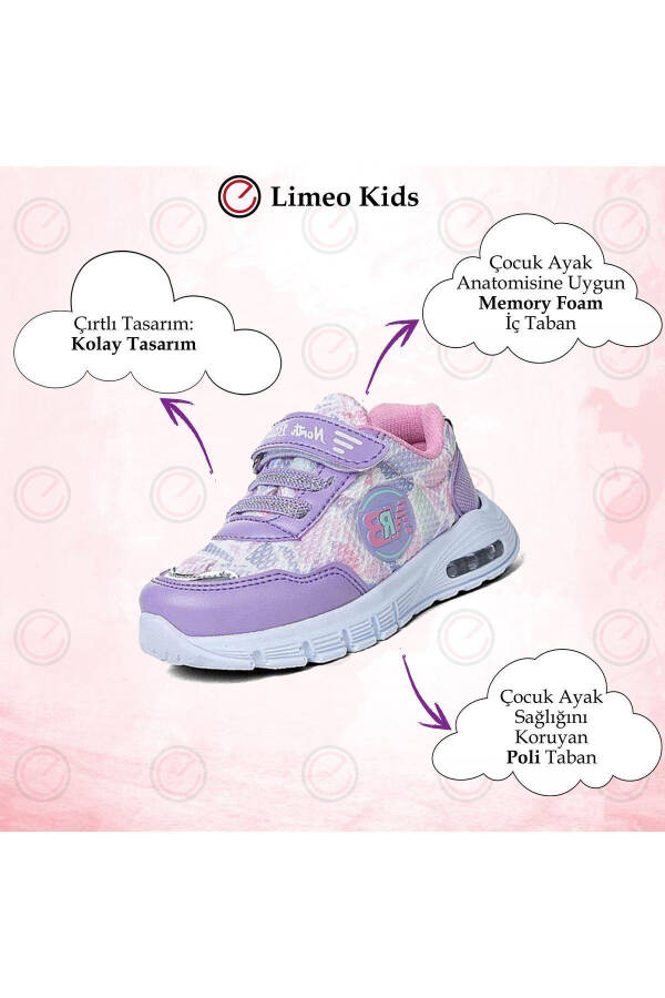 Unisex Light Purple Detail Breathable Velcro Flexible Sole Durable Sneaker Children's Sports Shoes - 6