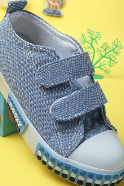 Unisex Linen Denim Lego Velcro Elastic Rubber Full Orthopaedic Sole Durable Sneaker Kids Sports Shoes - 2