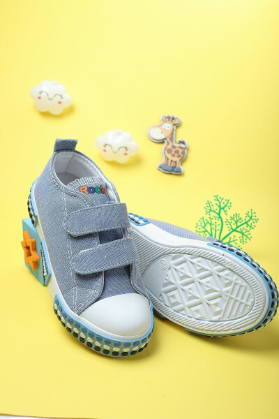 Unisex Linen Denim Lego Velcro Elastic Rubber Full Orthopaedic Sole Durable Sneaker Kids Sports Shoes - 5