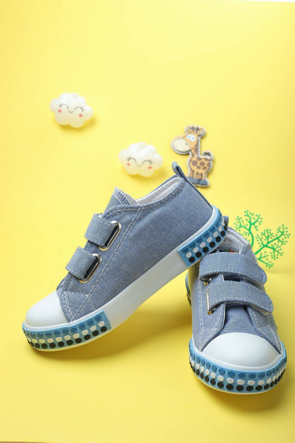 Unisex Linen Denim Lego Velcro Elastic Rubber Full Orthopaedic Sole Durable Sneaker Kids Sports Shoes - 6