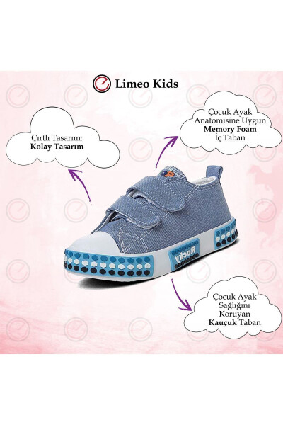 Unisex Linen Denim Lego Velcro Elastic Rubber Full Orthopaedic Sole Durable Sneaker Kids Sports Shoes - 7