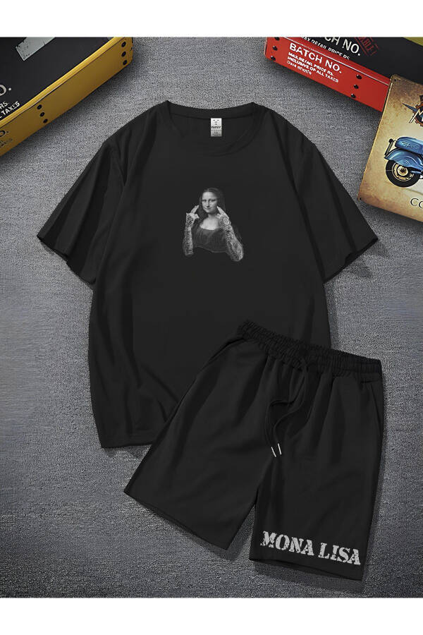 Unisex Mona Lisa Printed Oversized Loose Fit T-shirt Shorts Set - Top and Bottom Duo - 7