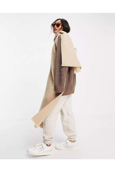 Unisex Plain Beige Thick Scarf - 3