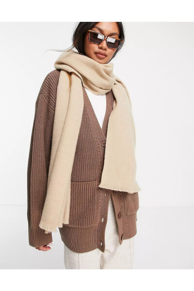 Unisex Plain Beige Thick Scarf - 4