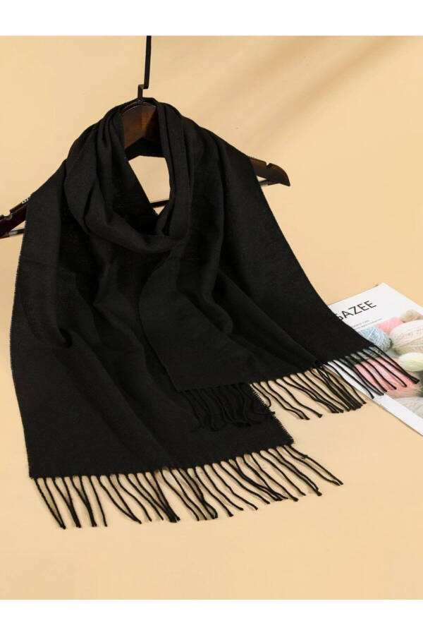 Unisex Plain Black Scarf - 3