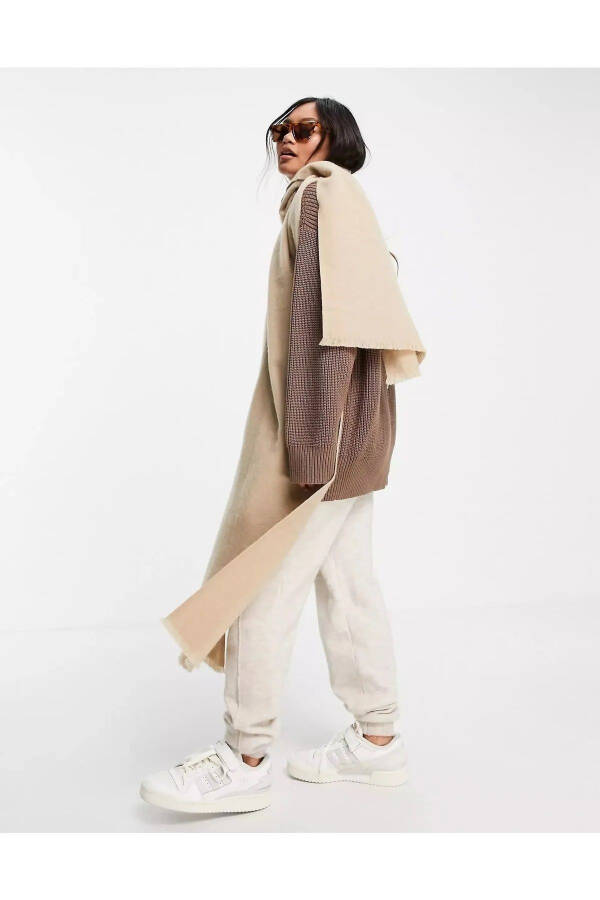 Unisex Plain Thick Soft Beige Scarf - 2