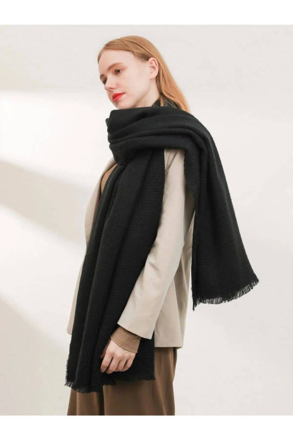 Unisex Plain Thick Soft Black Scarf - 4