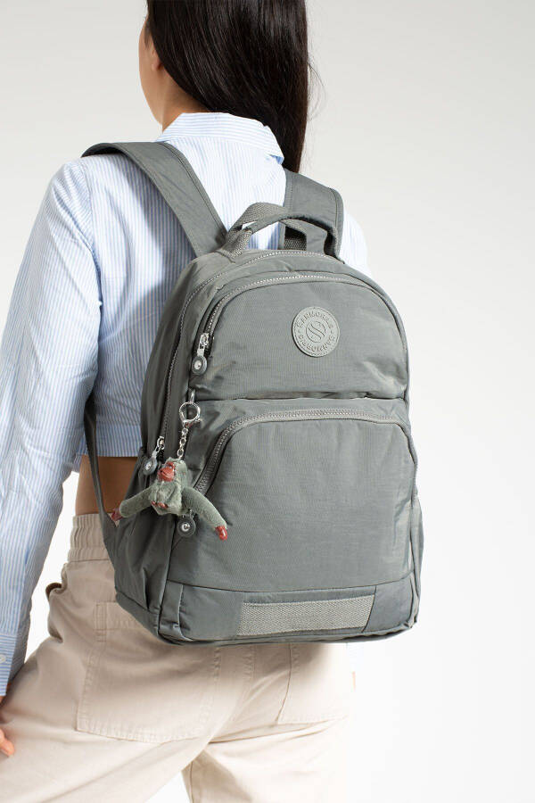 Unisex Water Resistant Fabric Laptop Compartment 3-Pocket Dark Grey School Travel Backpack - 1