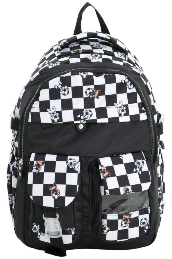 Unisex Waterproof Checkered Color School Bag Backpack - 1