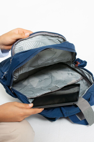 Unisex Waterproof Fabric Laptop Compartment 3 Compartment Navy Blue School Travel Backpack - 4