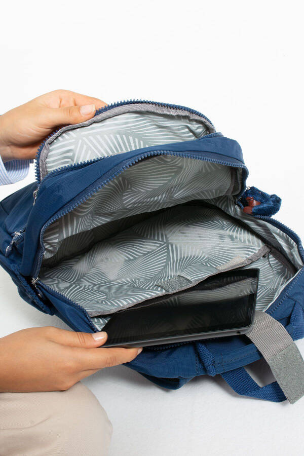 Unisex Waterproof Fabric Laptop Compartment 3 Compartment Navy Blue School Travel Backpack - 4