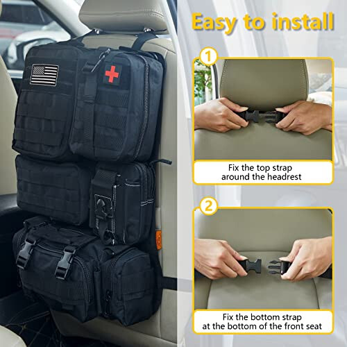 Universal Tactical Car Seat Back Organizer Bag Tactical Molle Vehicle Organizers Panel Vehicle Protector Organizers with 5 Detachable Pouches for Car Truck Ford Jeep Vehicle (Black) - 4