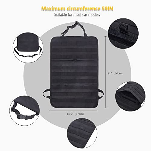 Universal Tactical Car Seat Back Organizer Bag Tactical Molle Vehicle Organizers Panel Vehicle Protector Organizers with 5 Detachable Pouches for Car Truck Ford Jeep Vehicle (Black) - 5