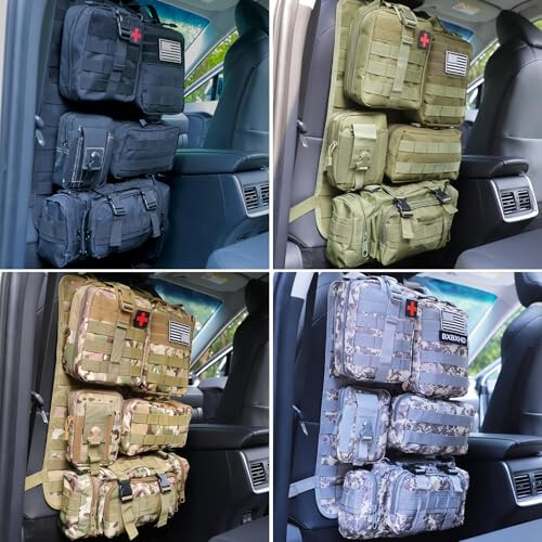 Universal Tactical Car Seat Back Organizer Bag Tactical Molle Vehicle Organizers Panel Vehicle Protector Organizers with 5 Detachable Pouches for Car Truck Ford Jeep Vehicle (Black) - 7