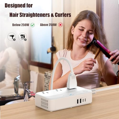 Universal Travel Voltage Converter US to Europe, 220v to 110v Power Converter Adapter Combo, 250W Step Down Converter for Hair Straightener/Curling Iron, Plug for Italy, AU, UK, US, Ireland - 2