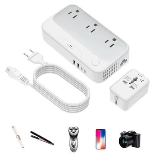 Universal Travel Voltage Converter US to Europe, 220v to 110v Power Converter Adapter Combo, 250W Step Down Converter for Hair Straightener/Curling Iron, Plug for Italy, AU, UK, US, Ireland - 6