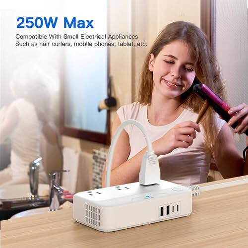 Universal Voltage Converter US to Europe, 220v to 110v Power Travel Converter Combo, 250W Step Down European Adapter 220 to 110 for UK Italy, Transformer European Travel Plug for Curly Hair Stick - 5