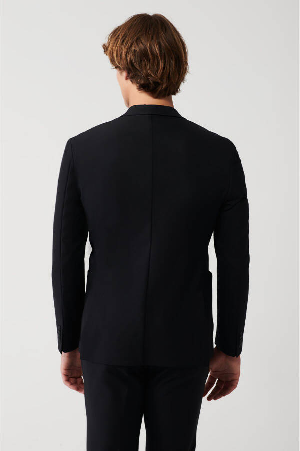 Unlined, double-breasted, black bi-stretch men's jacket. - 9