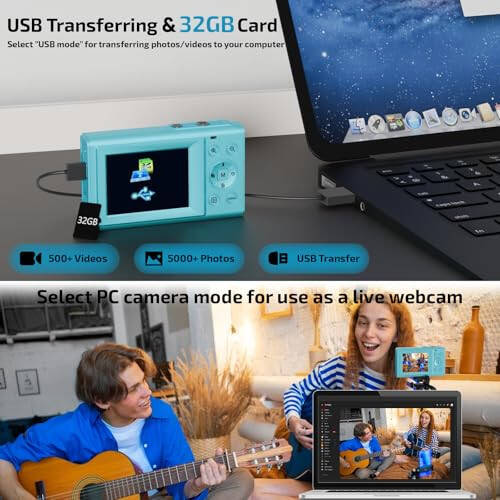 Upgrade Digital Camera, FHD 4K 44MP Autofocus Digital Point and Shoot YouTube Camera with 16X Zoom, 32GB SD Card, Compact Digital Camera Cheap for Teens Boys Girls Kids Blue Camera - 4