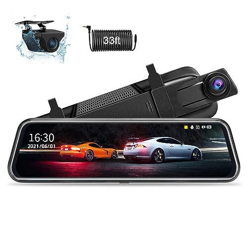 Upgraded 10'' Rear View Mirror Camera Mirror Dash Cam Front and Rear 1080P Backup Camera Full Touch Screen w Loop Recording, G-Sensor Night Vision 170° Wide Angle - 1