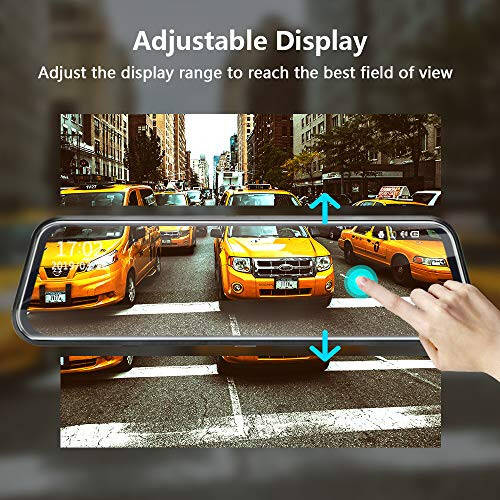 Upgraded 10'' Rear View Mirror Camera Mirror Dash Cam Front and Rear 1080P Backup Camera Full Touch Screen w Loop Recording, G-Sensor Night Vision 170° Wide Angle - 10