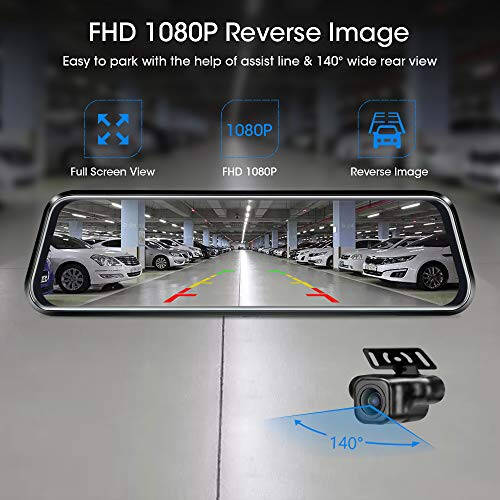 Upgraded 10'' Rear View Mirror Camera Mirror Dash Cam Front and Rear 1080P Backup Camera Full Touch Screen w Loop Recording, G-Sensor Night Vision 170° Wide Angle - 11