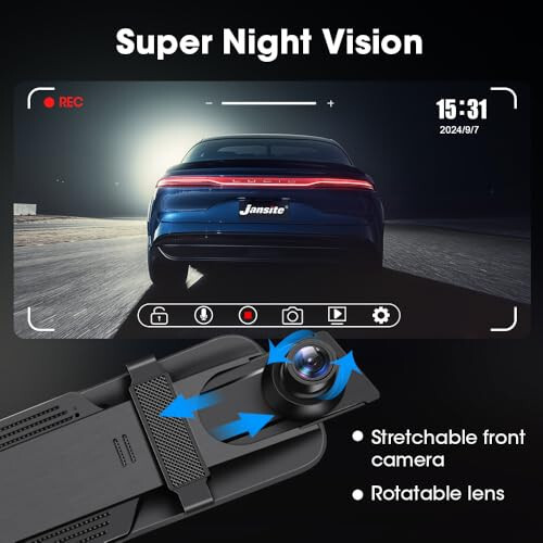 Upgraded 10'' Rear View Mirror Camera Mirror Dash Cam Front and Rear 1080P Backup Camera Full Touch Screen w Loop Recording, G-Sensor Night Vision 170° Wide Angle - 3