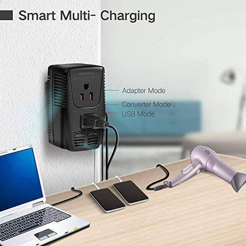 Upgraded 2000W 220V to 110V Voltage Converter Step Down Voltage for Hair Dryer, Straightener, Curling Iron, Cell Phone Power Converter with 2-Port USB and UK/AU/US/EU 10A Plug Adapter (Black-Write) - 3