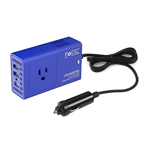 Upgraded FOVAL 175W Power Inverter 12V DC to 110V AC Car Converter Adapter with Plug Outlet with [PD USB-C] Multi USB Ports Car Charger for Laptop Computer - 1