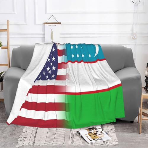 Us Uzbekistan America Flag Warm Blanket Soft 50x40in for Bed Sofa Men Women - 3