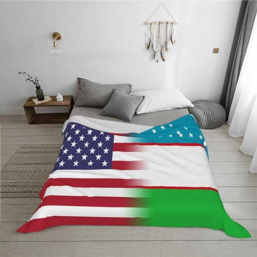 Us Uzbekistan America Flag Warm Blanket Soft 50x40in for Bed Sofa Men Women - 5