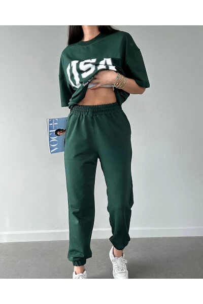 Usa T-shirt Jogger shimlari - Yashil bosma tepalik va pastki sport kiyimi Oversize Velosiped Yoqasi - 2