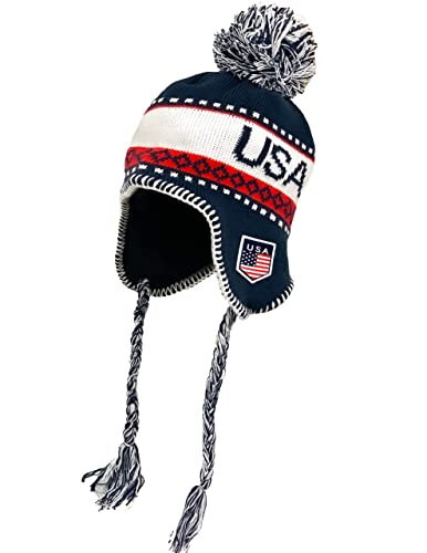 USA Winter Hat, Knit Beanie Snow Winter Hat Ski Cap with Pom, USA Peruvian Hat with Ear Flaps and Fleece Lining - 2