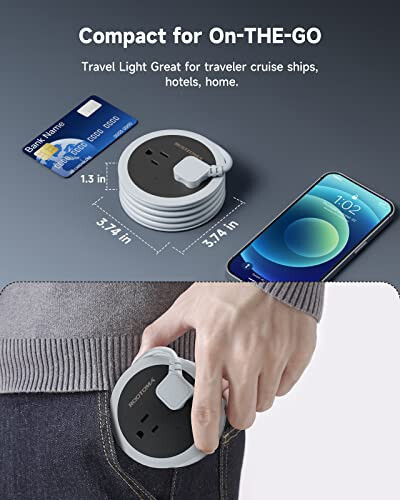 USB Bağlantılı Seyahat Prizi, 4 Ayak Döner Düz Fiş Uzatma Kablosu, 4 AC Çıkış, 3 USB (1 USB C), Taşınabilir Priz, Seyahat, Yurt Odası, Yolculuk Gereklileri, Seyahat Ekipmanı İçin Kompakt, Gri - 4