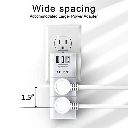 USB Outlet Extender Surge Protector - QINLIANF Multi Plug Outlet with Rotating Plug, 3-Sided Swivel Power Strip with 6 AC Spaced Outlet Splitter and 3 USB Ports (1 USB C) for Travel, Home, Office, ETL - 4