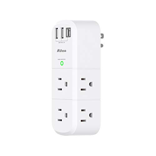 USB Outlet Extender Surge Protector - with Rotating Plug, 6 AC Multi Plug and 3 USB Ports (1 C), 1800 Joules, 3-Sided Swivel Power Strip Spaced Splitter for Home, Office, Travel - 1