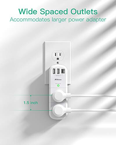 USB Outlet Extender Surge Protector - with Rotating Plug, 6 AC Multi Plug and 3 USB Ports (1 C), 1800 Joules, 3-Sided Swivel Power Strip Spaced Splitter for Home, Office, Travel - 11