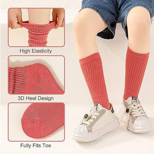 UTTPLL Girls Slouch Socks Toddler Cotton Athletic Stockings Uniform Knee High Tube Socks Little Kids Long Boot Crew Socks - 49