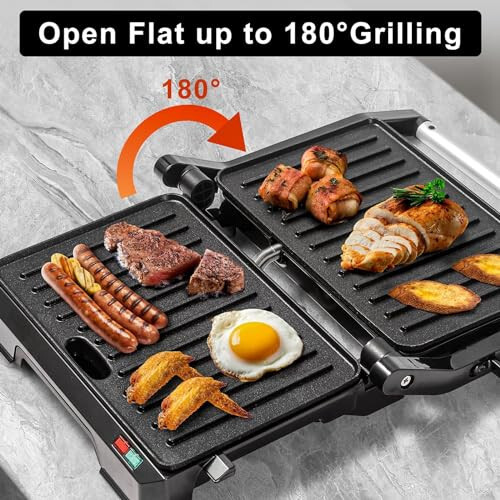 UVFAST Small Panini Press Grill Sandwich Maker, Electric Panini Sandwich Maker Grill,Open 180 Degrees for Grill Indoor,Perfect for Grilling Steaks,Burger,Sandwich,Non-stick Pan,Black - 2