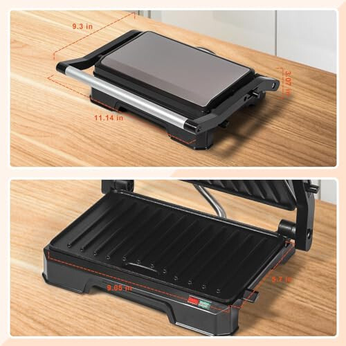 UVFAST Small Panini Press Grill Sandwich Maker, Electric Panini Sandwich Maker Grill,Open 180 Degrees for Grill Indoor,Perfect for Grilling Steaks,Burger,Sandwich,Non-stick Pan,Black - 4