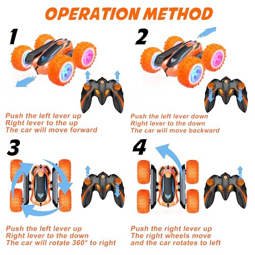 Uzaktan Kumandalı Araba, 2.4GHz Elektrikli Yarış Dublör Araba, Çift Taraflı 360° Dönen Döndürme, LED Farlar RC 4WD Yüksek Hızlı Off Road 3 4 5 6 7 8-12 Yaş Arası Erkek Çocuklar İçin Hediye (Portakal) - 3
