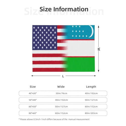 Uzbekistan America Flag Oil Painted Warm Blanket Soft 50x40in for Bed Sofa Men Women - 7