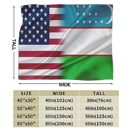 Uzbekistan America Flag Throw Lightweight Blankets Bed Sofa Warm Cozy Fluffy Throw Plush 50